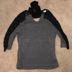Gray Sweater with black cutout sleeves